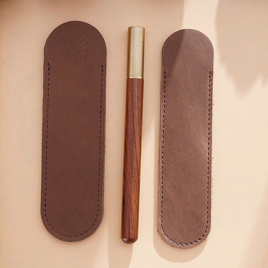 Handmade Cowhide Leather Bsuiness Single Pen Bag Vintage Pencil Case