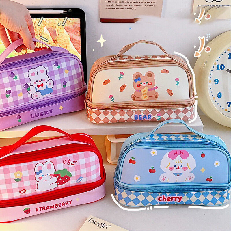 Large Capacity Pencil Case Pen Pouches Girls Cartoon Makeup Bag Storage Case