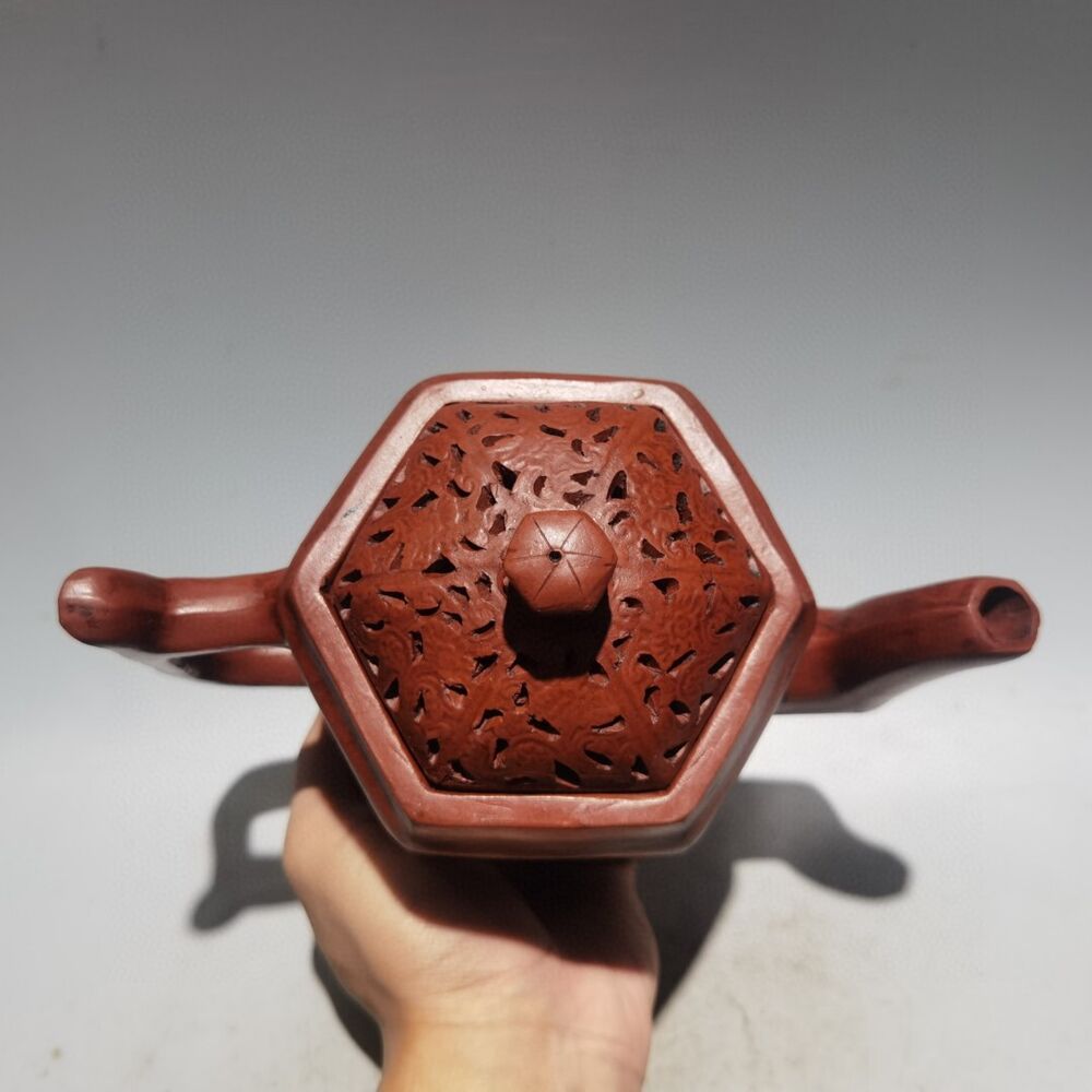Vintage Chinese Yixing Purple Clay Teapot Zisha Ceremony Carving Collectible Art