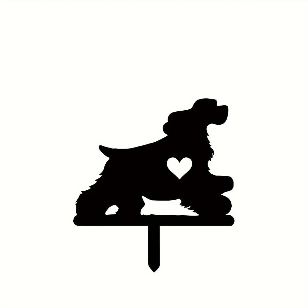 Happy Dog Garden Stake Iron Art Silhouette Metal Yard Sign Courtyard Art Garden