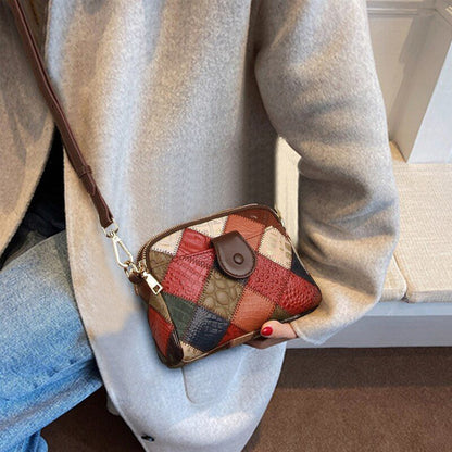 Genuine Leather Shell Bag Fashion Messenger Satchel Side Bags Patchwork Cotton