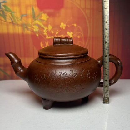 Vintage Chinese Yixing Purple Clay Teapot Zisha Ceremony Ceramic Bamboo Teaware