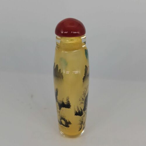 Chinese Old Beijing Glaze Inside Painting Landscape Exquisite Snuff Bottle Art