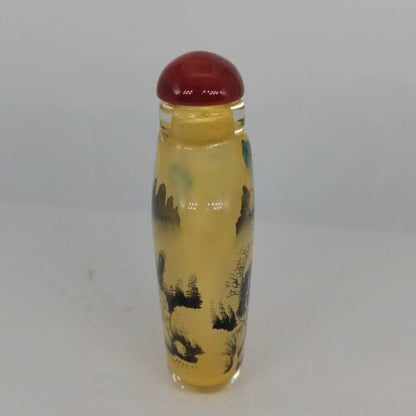 Chinese Old Beijing Glaze Inside Painting Landscape Exquisite Snuff Bottle Art