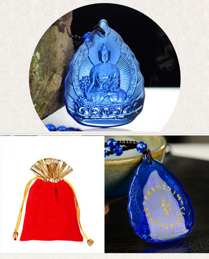 POWER OF HEALING! HIGH QUALITY COLORED GLAZE MEDICINE BUDDHA NECKLACE & GIFTBAG