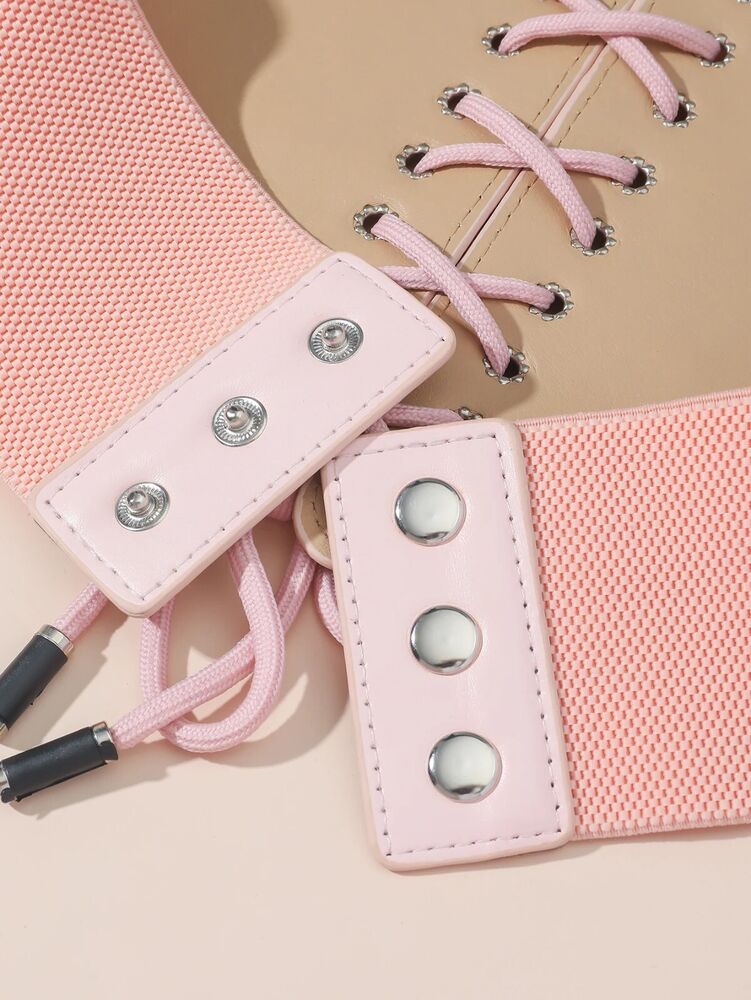 Women Corsets PU Pink Wide Belts Fashion Magic Tape Bandage Lace Rope Waistbands