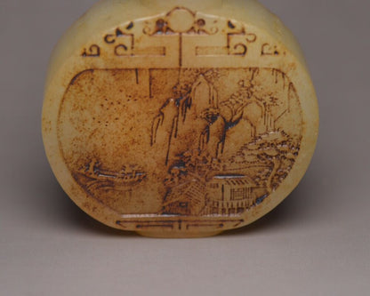 Chinese Antique Hotan Jade Carving Landscape Statue Snuff Bottle Collection Rare