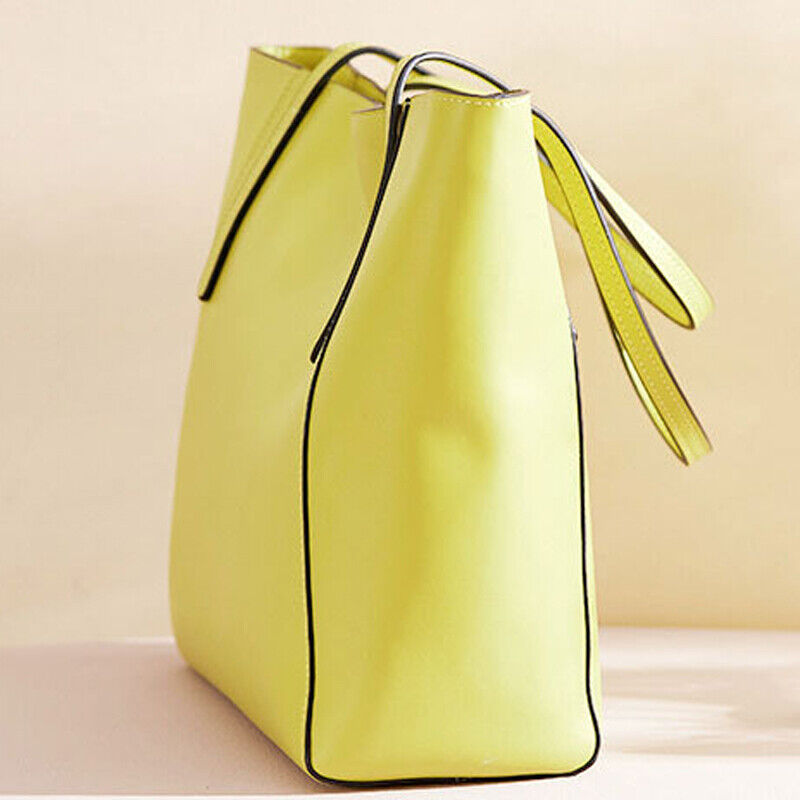 100% Genuine Leather Women's Yellow Large Capacity Handbags Elegant Satchel Tote
