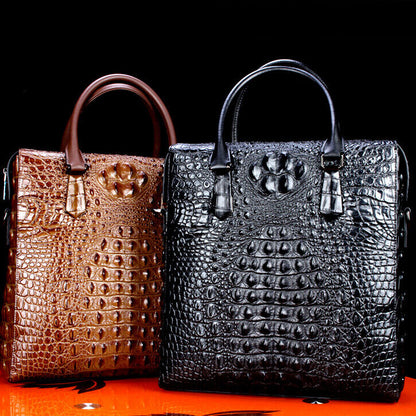 Top Cowhide Leather Crocodile Embossed Handbag Men Luxury Business 12" Briefcase