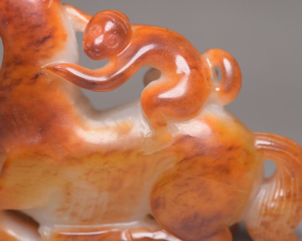 Collection China Hetian Jade Carved Horse Monkey Statue Exquisite Figurines Rare