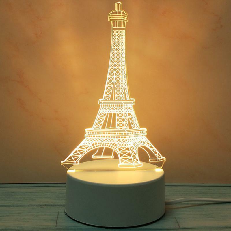 3D LED Night Light USB Chrome Small Table Lamp Hearts Novel Illusion Lamp Girl
