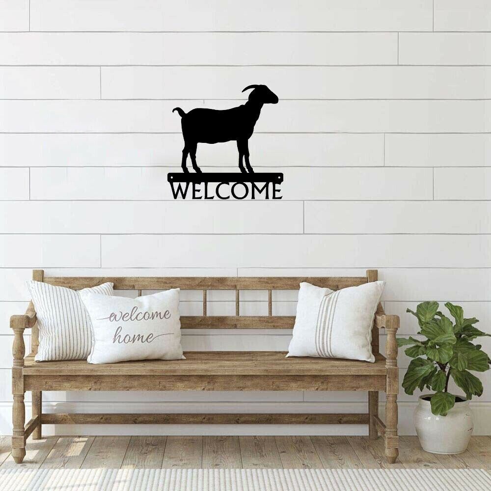 Horned Goat Farm Welcome Sign Metal Ornaments Wall Stickers Shape Artwork