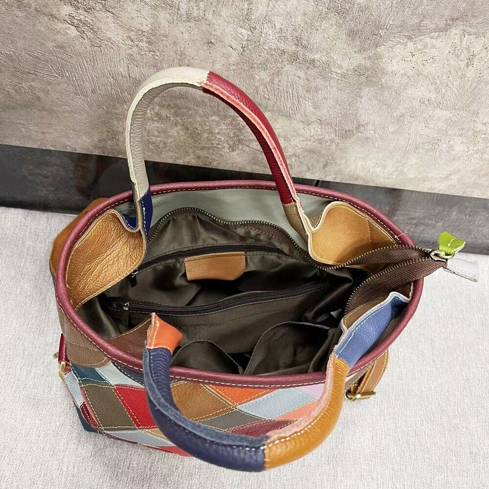 Top Genuine Leather Multi-color Tote Handbag, New Designer Women's Shoulder Bags
