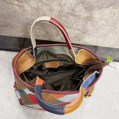Top Genuine Leather Multi-color Tote Handbag, New Designer Women's Shoulder Bags