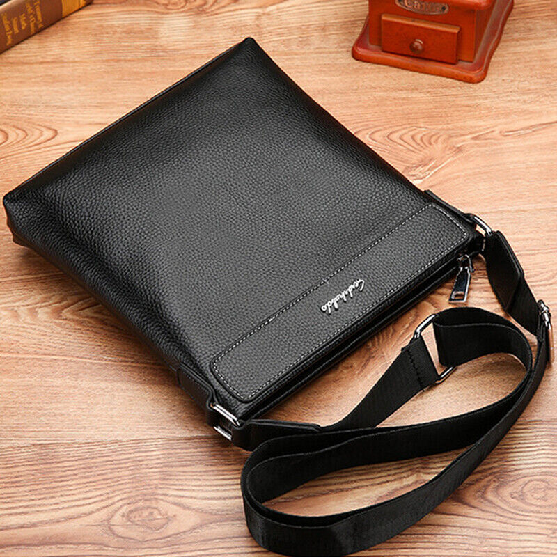100% Genuine Leather Men's Litchi Sling Shoulder Messenger Bag 10" Business Bag