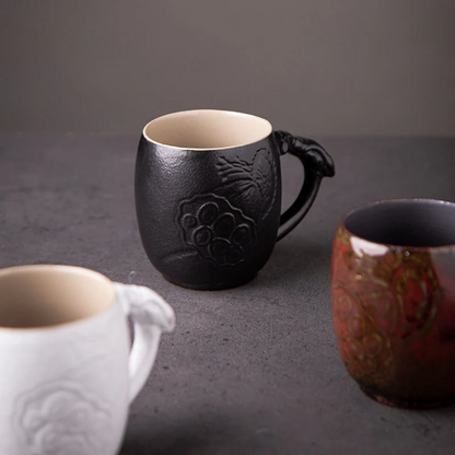 Relief Lotus Ceramic Tea Cup with Handle 190ml