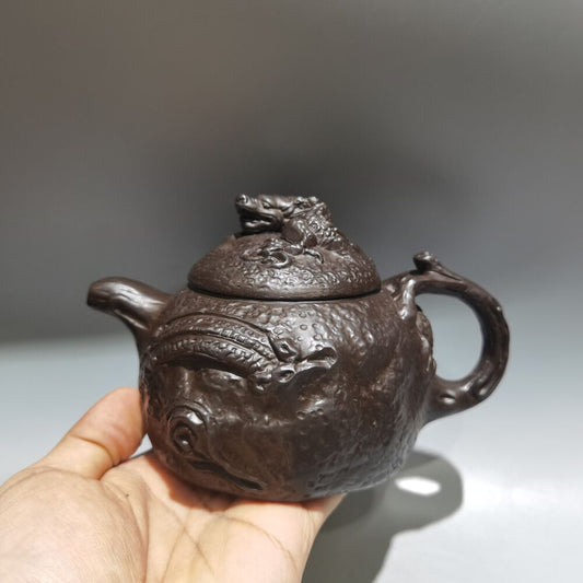 Chinese Yixing Purple Clay Teapot Zisha Ceramic Carving Dragon Teaware Collector