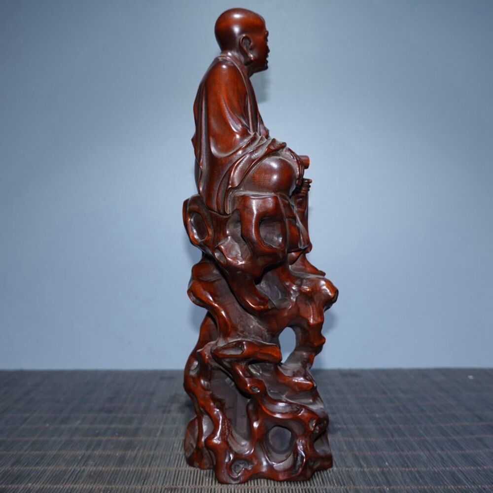 Antique Chinese Boxwood Carving Arhat Buddha Statue Wooden Sculptures Home Decor
