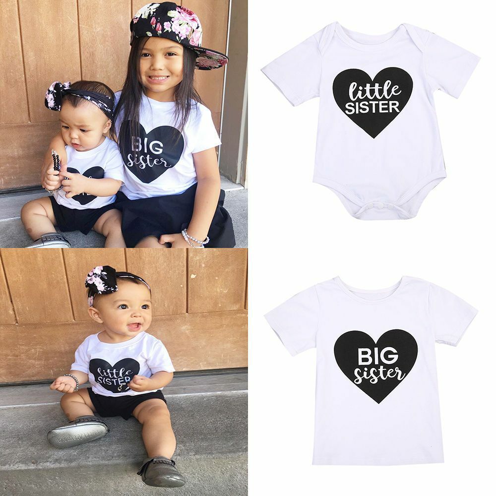 Matching Clothes Big/little Sisters Newborn Infant Short Sleeve T-shirts Outfit