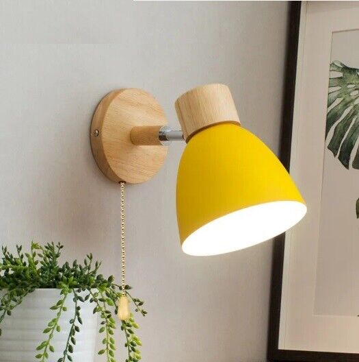 Wall Lamps W/ Switch Wooden Nordic Modern Sconce Home Bedroom Living Room Lights