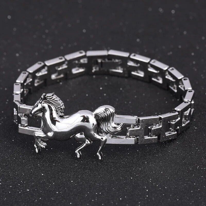 Silver Bracelets Horse Shape Stainless Steel Metal Bracelet Men Charms Bracelet