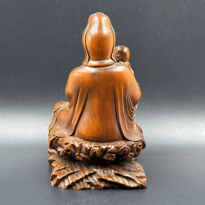 Collection Chinese Boxwood Carving Kwan Yin Statue Wooden Sculptures Home Decor