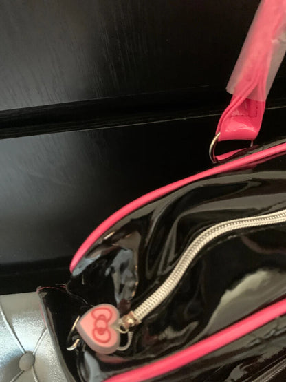 Black Hello Kitty PVC Shiny Stitched Bow Handbag Cute girl Duffle Bag Suitcase