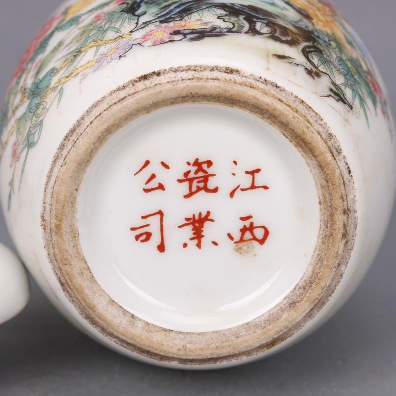 Old Chinese porcelain color Hand Painted Flower bird jar pots Tea caddy 84102