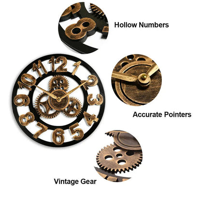 Wall Clock European Wood Home Wall Watch Living Room Office Bar Wall Art