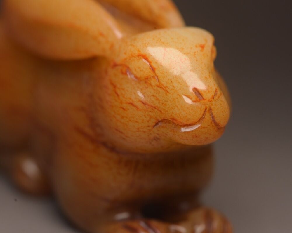 Collection Chinese Natural Hetian Jade Carving Exquisite Rabbit Statue Figurine