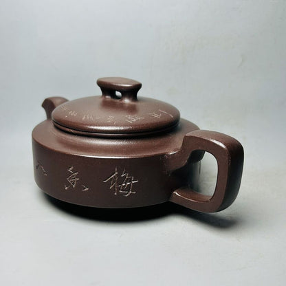 Vintage Chinese Yixing Purple Clay Teapot Zisha Ceremony Carving Collectible Art
