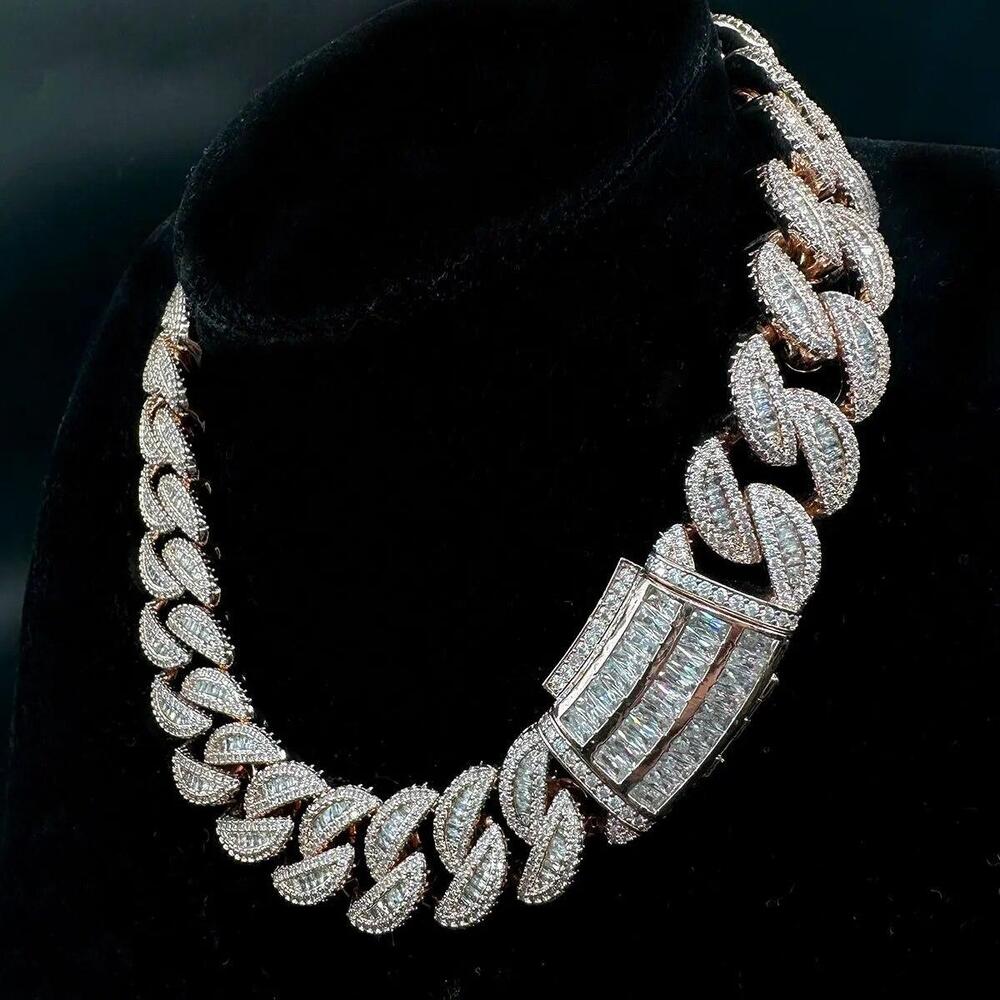 20MM 5AAA+ Real Gold Plated CZ Ice Out Hop Hip Cuban Link Chain Necklace 16-28''