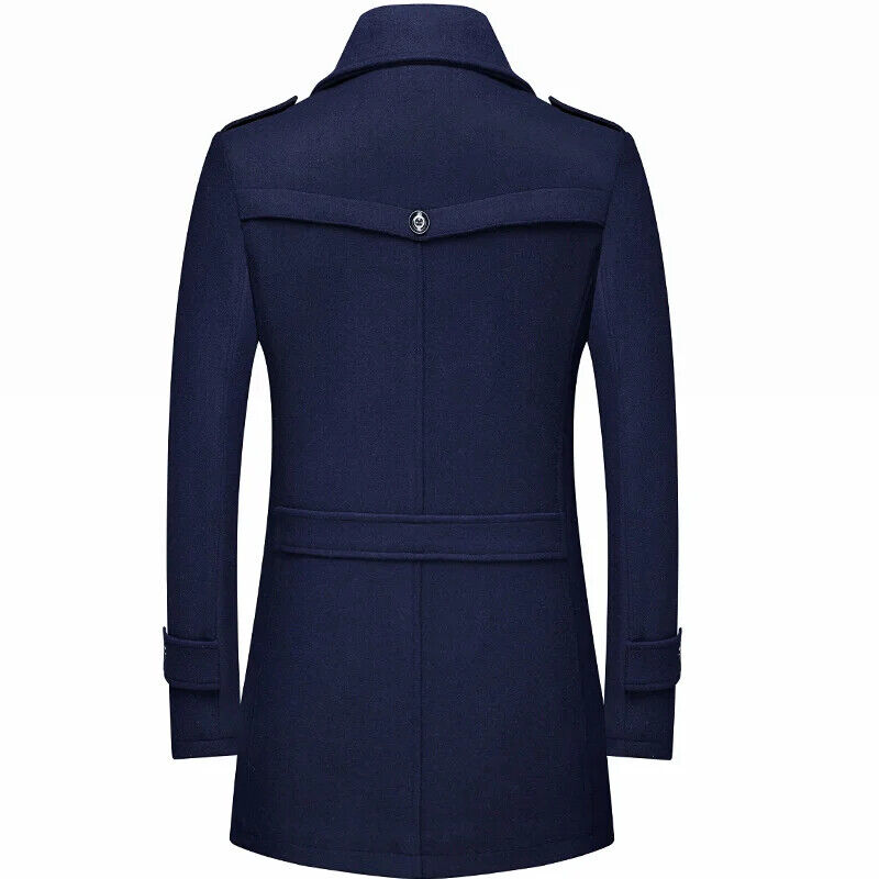 Men's Woolen Coats Turn Down Collar Warm Outerwear Casual Wool Coat Men