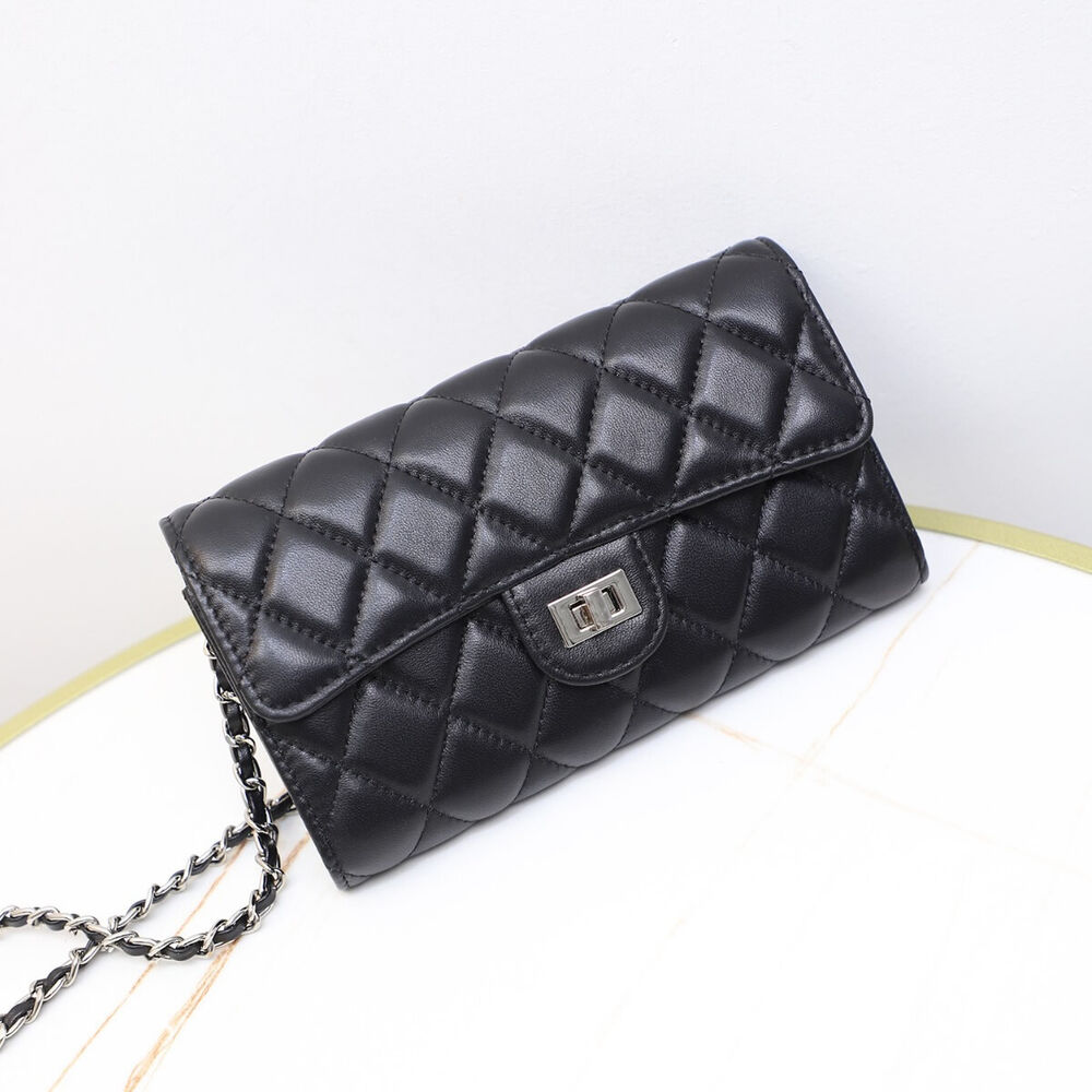 Quilted Lambskin Leather Wallet Chain Purse Phone Clutch Crossbody Shoulder Bag