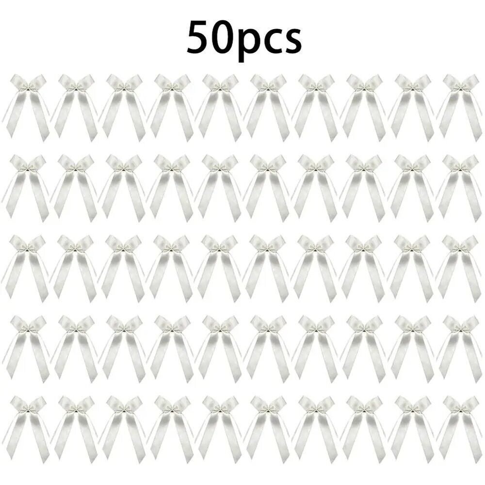 Wedding Decor 50Pcs Cotton White Bows Jewelry Bridal Car Antenna Decorative Loop