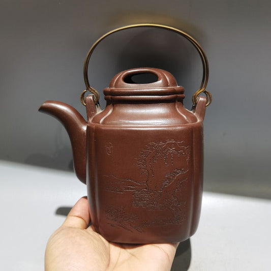 vintage chinese yixing purple clay teapot zisha ceremony landscape teaware art