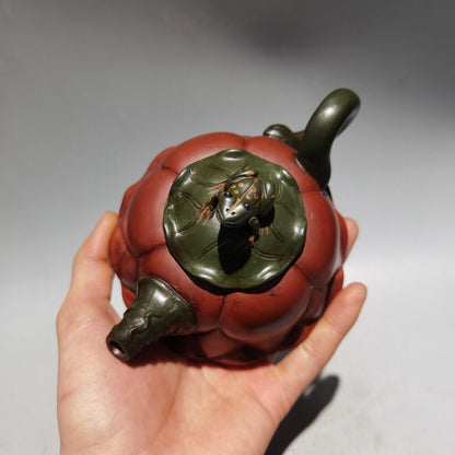 Chinese Yixing Purple Clay Teapot Tea Set Pot Zisha Ceramic Frog Lotus Leaf Art