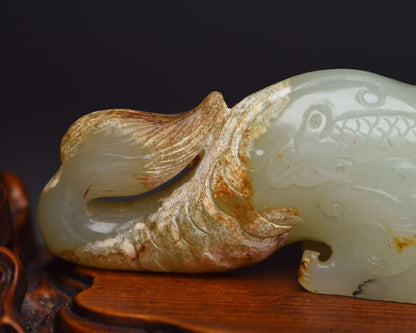 Chinese Antique Hetian Jade Carved Exquisite Beast Statue Decor Collections Art