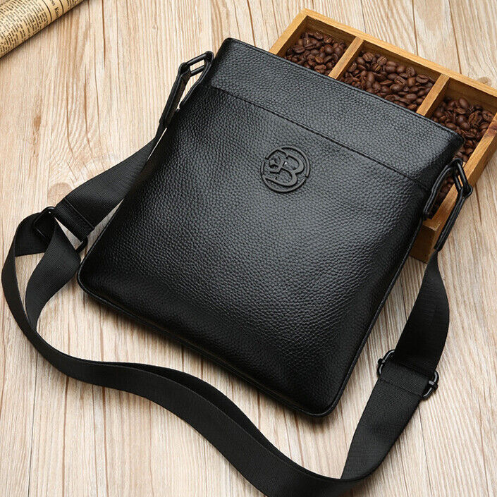 100% Genuine Leather Men's Litchi Sling Shoulder Messenger Bag 10" Business Bag