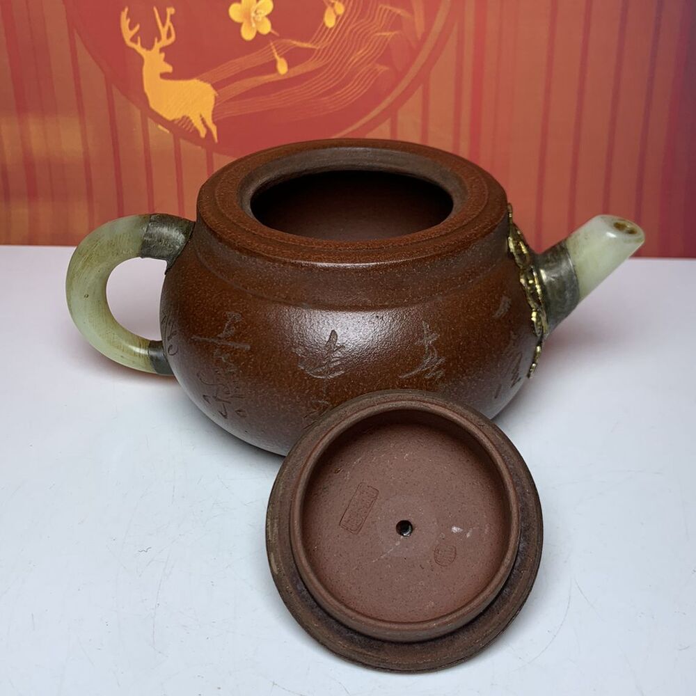 Vintage Chinese Yixing Purple Clay Teapot Zisha Flower Bird Collectible Nice Art