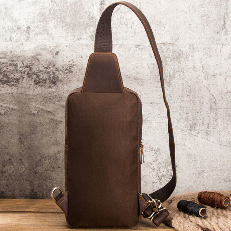 Men's Sling Backpack Crazy Horse Leather Large Capacity Chest Bag Crossbody Bag