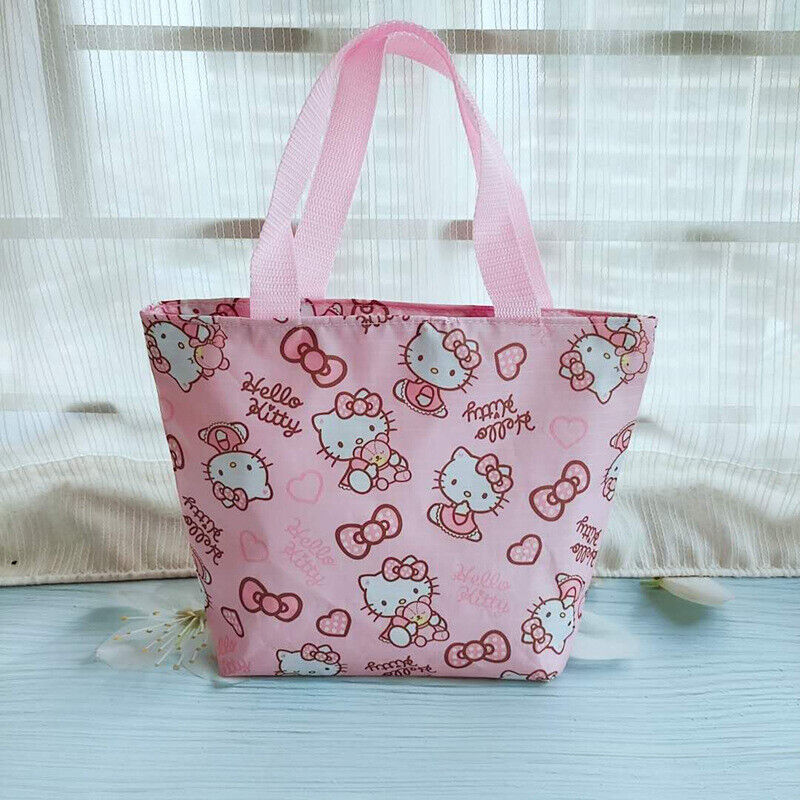 Cute Hello Kitty Heart Bow Handbag Lunch Box Storage Bag Tote Picnic Case Zipper