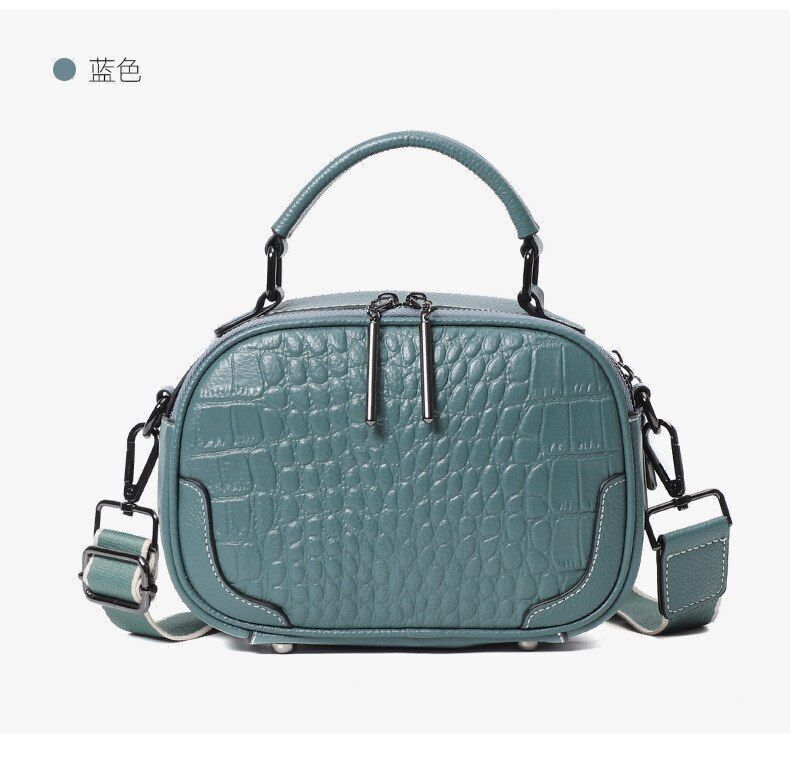 Genuine Leather Bag Wide Strap Handbag Crossbody Polyester Shell Shoulder Purse