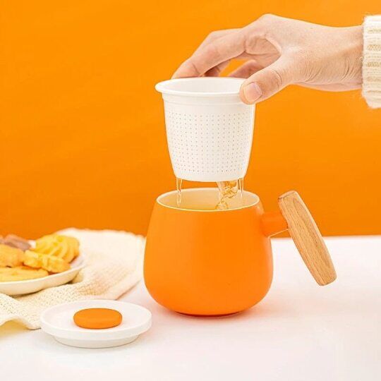 Cute Ceramic Cup with Lid | Fried Egg Lid Coffee Mug with infuser