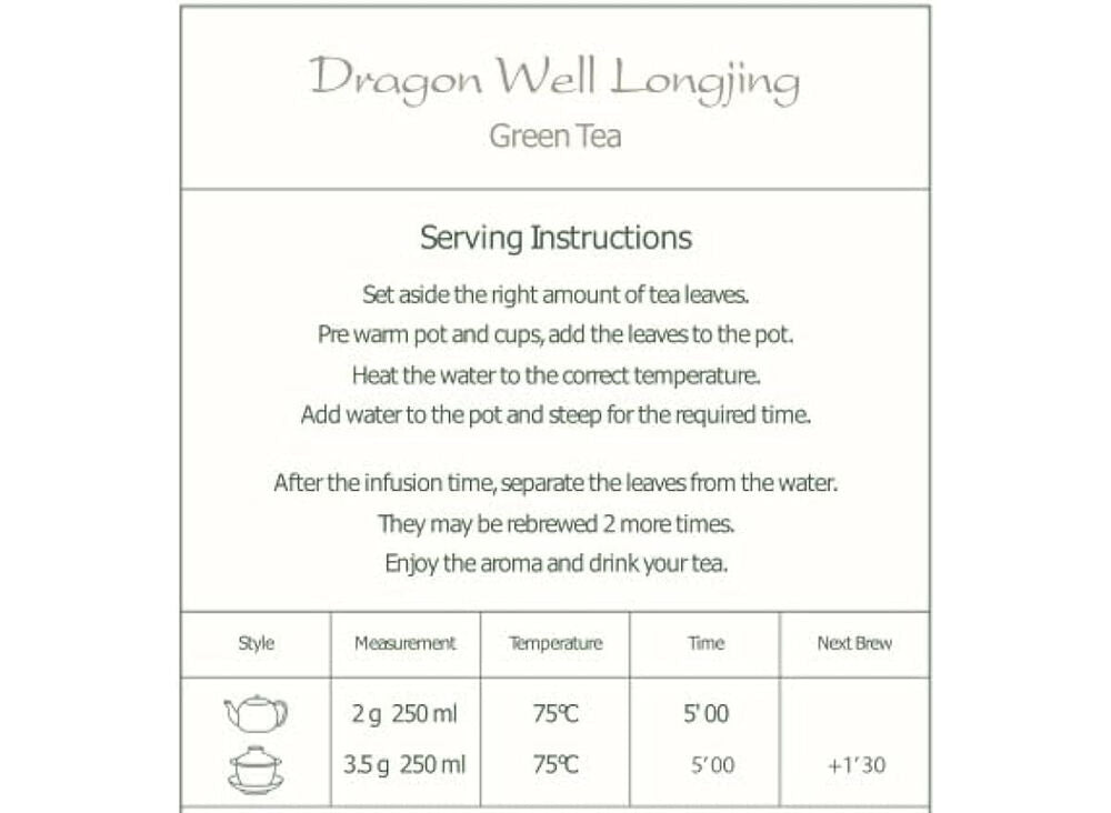 Dragon Well Green Tea - Longjing Loose Leaf Tea from China - Chinese Tea - 100g
