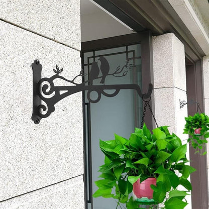Wall Mounted Bracket Metal Flower Basket Bird Pattern Holder Hanger Rustic Hooks