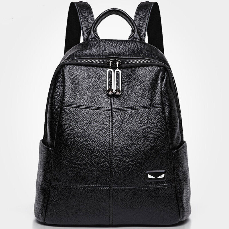 Women's Backpack Genuine Leather Black Zipper Travel Backpack College Bag