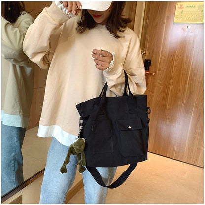 Canvas Bag Handbag Shoulder Bag Large Solid Color Tote Shopper Crossbody Bag 1PC