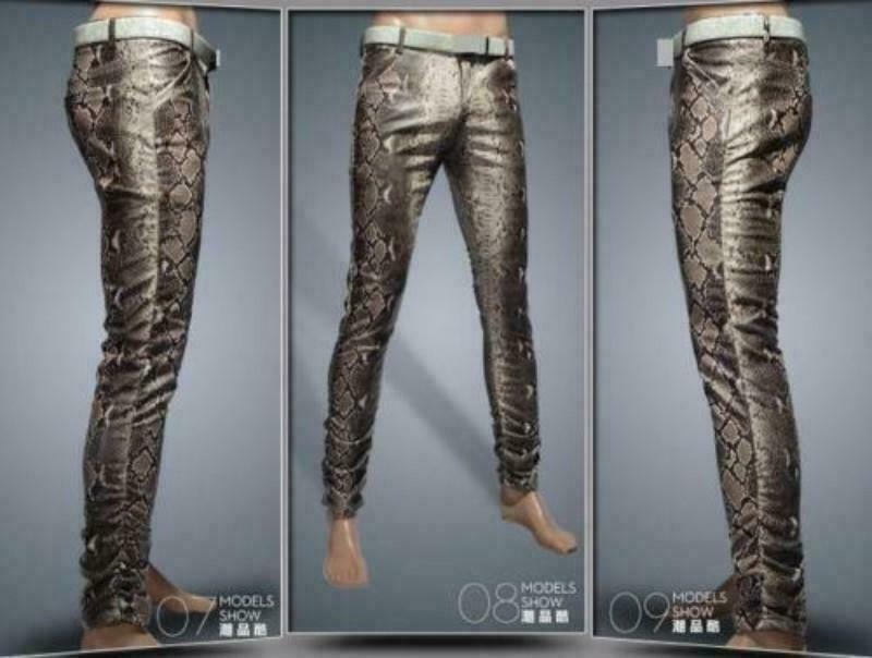 New mens slim fit pencial faux leather snakeskin Pattern prints pants trousers @