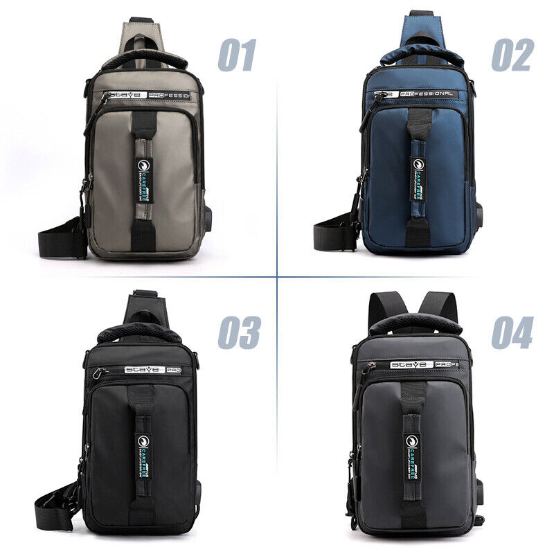 Men's Crossbody Shoulder Chest Sling Backpack Bag Messenger Anti-Theft USB Port